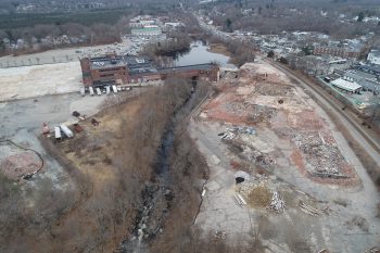 Aerial view of Monatiquot River restoration site